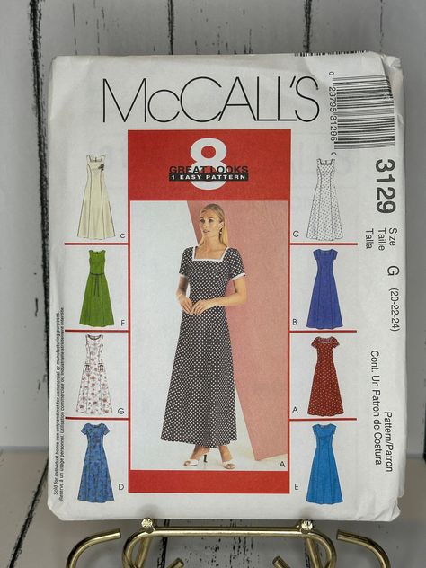 McCall's 8 Great Looks - 1 Easy Pattern #3129 Uncut 8 variations of a Dress  Sizes: 20, 22, 24 Mccalls Dress, Mccalls Patterns Dress, Cottage Dress, Country Dress, Princess Seam Dress, Easy Dress Sewing Patterns, Petite Dress, Ankle Length Dress, Mccalls Sewing Patterns