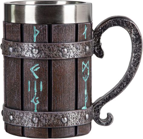 Amazon.com | Nordic Viking Rune Mug Beer Tankard Cup for Men, Stainless Steel Coffee Mugs Viking Gifts Norse Décor Beer Stein, 20oz: Coffee Cups & Mugs Viking Gifts, Wooden Beer Mug, Vikings Gifts, Nordic Vikings, Stainless Steel Coffee Mugs, Wooden Barrel, Viking Runes, Viking Warrior, Beer Stein