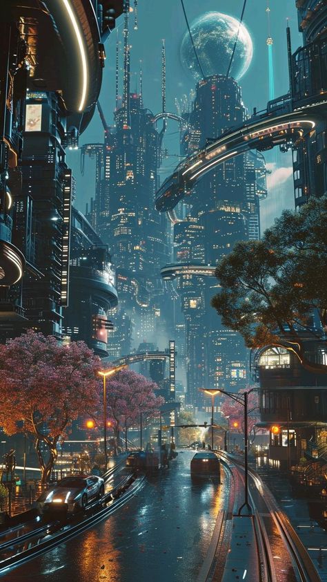 Cyberpunk City Concept Art, Futurism Architecture, Dystopian Art, Scifi City, Sci Fi Architecture, Sci Fi City, City At Night, Cyberpunk Aesthetic, Cyberpunk City