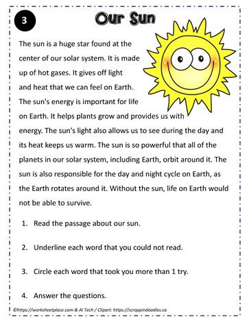 Reading Comprehension About the Sun 3rd Grade Reading Comprehension, Reading Comprehension Grade 1, Animal Riddles, Reading Printables, Reading Comprehension For Kids, Reading Process, All Planets, About Space, Reading Comprehension Skills