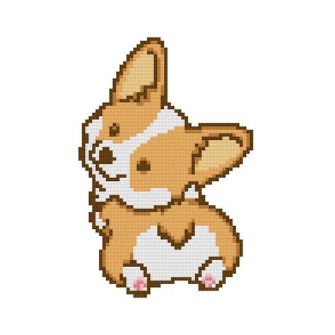 Cross Stitch Pattern Corgi Corgi Pixel Art, Crochet Corgi Pattern Free, Corgi Crochet Pattern Free, Corgi Cross Stitch, Corgi Cross, Corgi Pattern, Bead Templates, Hama Perler, Pola Kristik