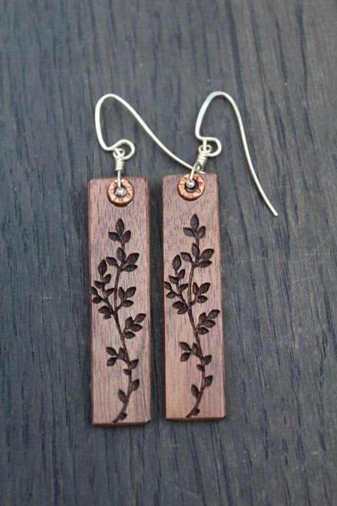 Wooden Jewelery, Wood Jewelery, Wood Dangle Earrings, Laser Engraved Ideas, Laser Cut Jewelry, Black Earrings Dangle, Earrings Wood, Earrings Pendant, Wooden Earrings