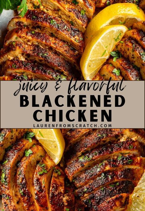 Spice up your dinner routine with our Spicy and Flavorful Blackened Chicken recipe. It's not just easy to make; it's also packed with a punch of Cajun flavors. Enjoy a juicy, perfectly cooked chicken breast with a blackened crust for a satisfying meal. More recipes at LaurenFromScratch.com Blacken Chicken Breast, Chicken Breast Seasoning Recipes, Chicken Breast Cutlet Recipes, Freezing Cooked Chicken, Spicy Chicken Breast, Blackened Chicken Recipe, The Best Dinner Recipes, Quick Chicken Dinner, Blackened Chicken