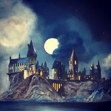 #acrylic #harrypotter #hogwarts #castle Hogwarts Painting, Fanart Harry Potter, Harry Potter Castle, Harry Potter Hogwarts Castle, Art Harry Potter, Harry Potter Art Drawings, Harry Potter Painting, Castle Painting, Canvas Acrylic Painting