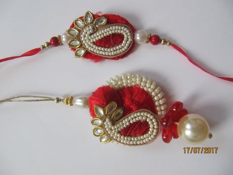 Handmade couple/ Bhaiya Bhabhi rakhi/ Raksha Bandhan Kalash Decoration, Handmade Rakhi Designs, Rakhi Making, Handmade Rakhi, Rakhi Design, Cutwork Blouse Designs, Diwali Craft, Silk Thread Jewelry, Beadwork Embroidery