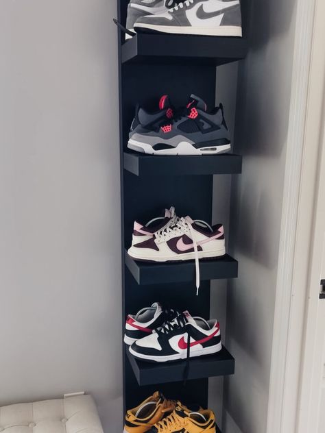 How to Use an IKEA Lack Wall Shelf as Sneaker Storage - Life Love Larson Lack Wall Shelf Decor Ideas, Sneaker Organization Ideas, Ikea Wall Shelf, Lack Wall Shelf, Ikea Lack Wall Shelf, Ikea Wall Shelves, Lack Shelf, Ikea Lack Shelves, Sneaker Storage