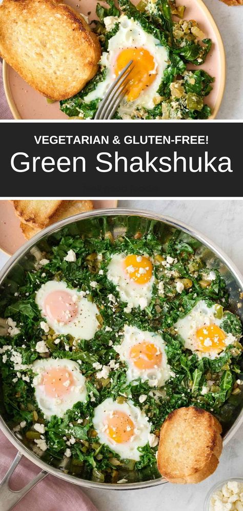 A modern version of the Middle Eastern recipe, green shakshuka is a delicious dish with cracked eggs over a medley of green vegetables. It's vegetarian & gluten-free! Green Shakshuka is a hearty, nutrient-dense recipe that’s guaranteed to power up your day. Green Shakshuka Recipe, Greek Shakshuka, Traditional Shakshuka Recipe, Green Shakshuka, Eastern Recipe, Foods Around The World, Galveston Diet, Cultural Foods, Green Leafy Vegetables