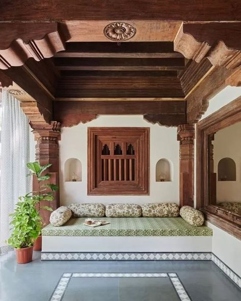 Indian Colour Palette: Unveiling the Spirit of a Diverse Culture Traditional Interior Design Indian, Small Village House Design, South Indian Home Interior, Traditional Indian Houses, Indian House Interior, Small House Design Kerala, Interior Design Indian, Indian House Design, Indian Interiors