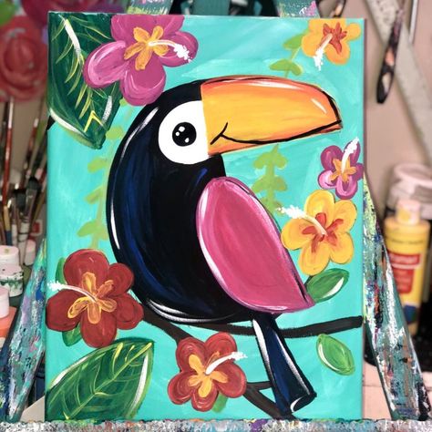 Miami Art Deco Interior, Canvas Art For Kids, Social Easel, Cute Painting, Kids Canvas Art, Paint Studio, Toucan Bird, Kids Canvas, Learn How To Paint