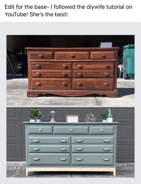 How To Redo Dresser Wood Furniture, Dresser Feet Diy Ideas, Old Oak Dresser Makeover, Dresser With Doors Makeover, Restained Dresser, Reburshed Dresser, Refurbished Dresser Before And After, Refinished Furniture Before And After, Reburshed Furniture