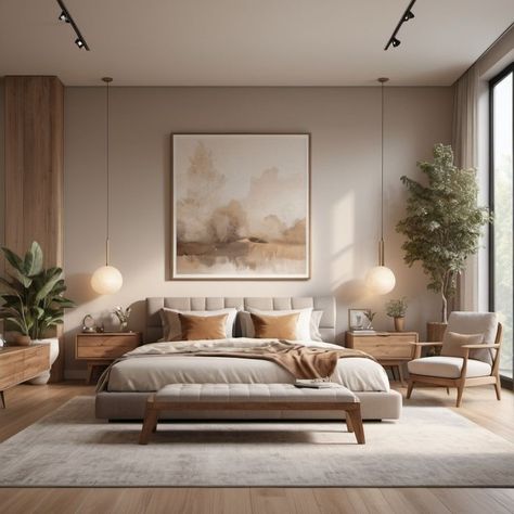 Organic Contemporary Interior Design Bedroom, Bedroom Modern Natural, Organic Modern Master Suite, Modern Bedroom Earth Tones, Organic Modern Bedroom Inspiration, Bedroom Ideas Organic Modern, Modern Master Suite, Modern Organic Bedroom, Organic Modern Bedroom