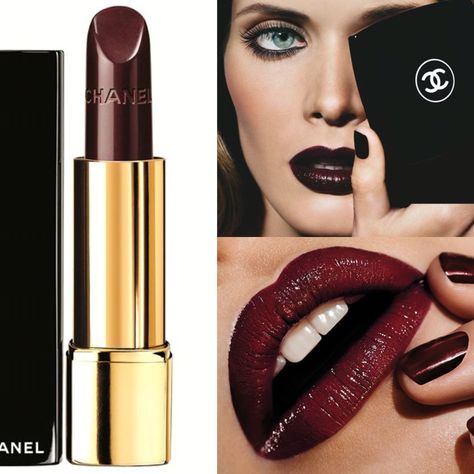 Rouge Noir - Chanel Chanel Rouge Noir Lipstick, Chanel Vamp Lipstick, Chanel Makeup Looks, Red Lipstick Shades, Colour Season, Chanel Lip, African Dishes, Chanel Lipstick, Chanel Rouge