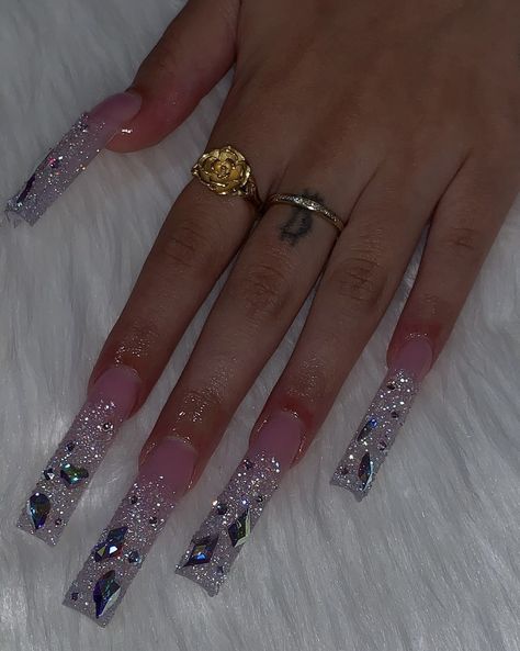 Sparkly Long Acrylic Nails, Long Glittery Nails, Sparkly Long Nails, Glittery Long Nails, Glittery Pink Nails Long, Long Nails, Pretty Nails, Nails, Quick Saves