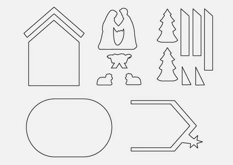 Gingerbread Nativity Template, Gingerbread Nativity Scene, Gingerbread House Nativity, Gingerbread Nativity Kids, Gingerbread Nativity, Church Gingerbread House Template, Plywood Nativity Scene Pattern, Nativity Clipart, Gingerbread House Patterns