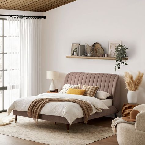 Lexi Tufted Bed, Upholstered Bedding Ideas, Beds & Frames, Blush Headboard Bedroom, King Rattan Headboard, Castlery Bed, Mauve Headboard, Padded Headboard Bedroom, Curved Headboard Bed