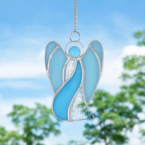 PRICES MAY VARY. Mini Blue Angel Design-- Suncatcher is with the gradient blue color and with the shape of an angel, the whole product appearance perfectly caters to the winter decor, blue color and the angel element can bring the warm and fantasy feel at the period of the cool winter. Suitable for Home Windows and Gift-- Suncatcher applies to catch the sunshine, therefore it is often hung on the place like windows or outdoor areas. We not only can decorate our home windows or windowsill, but al Gift For Friend Girl, Windows Decor, Glass Angels, Stained Glass Hanging, Angel Suncatcher, Angel Design, Window Suncatchers, Stained Glass Angel, Glass Diy