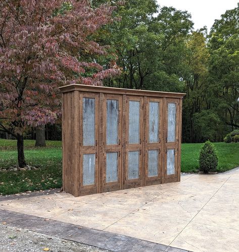 "CURRENT LEAD TIME 7-8 WEEKS CUSTOM Rustic Mudroom Cabinet (Tall Storage) - Reclaimed Barn Wood Linen Cabinet w/Tin Doors (Natural Patina)  #2784 📌Overall Cabinet Dimensions:  110\" Wide x 25\" Deep x 83\" Tall    Sectional Unit - This unit ships in sections for ease of installation.     Individual Section Specs:  (5 Sections Shown)       3 Adjustable Shelves        2 Doors (Tin)       Crown Moulding     OPTIONAL ADD-ON:  Bench Dimensions:  24\" Wide x 16\" Deep x 18\" High **The price stated i Rustic Mudroom, Mudroom Cabinet, Barn Wood Cabinets, Cabinet Tall, Mudroom Cabinets, Barn Siding, Wood Island, Metal Storage Cabinets, Cabinet Dimensions