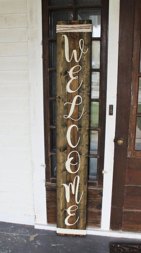 Welcome Signs Front Door, Patio Signs, Farmhouse Front Door, Farmhouse Doors, Wooden Welcome Signs, Front Porch Signs, Fence Panel, Front Door Signs, Front Porch Decorating