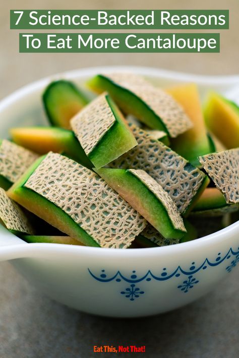 After learning these benefits of cantaloupe, you'll realize it will be so worth your time to buy this melon at the grocery store. #cantaloupe #bestfruits #fruit #sciencebacked Cantaloupe Health Benefits, Benefits Of Cantaloupe, Melon Benefits, Cantaloupe Benefits, Cantaloupe Smoothie, Fruit Nutrition, Eating Carrots, Fruit Health Benefits, Fruit Benefits