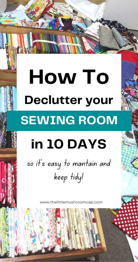 Step-by-Step that will bring you to a cleaner, easy to manage sewing room that you will love. Get more productive with your new sewing room. Tiny Sewing Room, Quilt Room Organization, Small Sewing Rooms, Quilt Sewing Room, Tips For Decluttering, Sewing Room Inspiration, Sewing Room Storage, Sewing Room Design, Sewing Room Decor