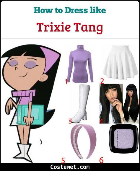 Trixie Tang (The Fairly OddParents) Costume for Cosplay & Halloween 2021 Halloween Costumes White Boots, Trixie And Veronica Costume, Halloween Costumes With White Boots, Trixie Halloween Costume, Fairly Oddparents Costume, White Boots Halloween Costume, Trixie Tang Costume, Cartoon Halloween Costumes Women, Cartoon Costume Ideas