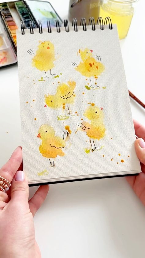 The cutest way to paint little chicks with watercolors 🐥 can make a lovely Easter card. #watercolor #watercolortutorial #craft… | Instagram Watercolor Guide, Craft Easter, Easter Drawings, Handmade Bookmarks Diy, Balloon Painting, Watercolor Paintings For Beginners, Card Watercolor, Watercolor Flower Art, Diy Watercolor