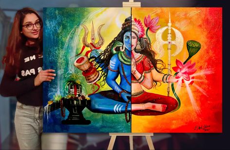 Shiva Shakti Painting Canvases, Lord Shiva Painting Canvases Acrylics, Shiva Canvas Painting, Lord Shiva Sketch, Shiva Sketch, Crazy Crafts, Poster Color Painting, Lord Wallpapers, Shiva Lord