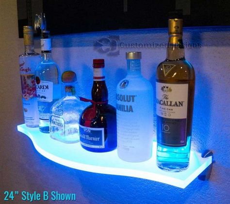 Curved LED Lighted Shelf Lighted Shelves, Led Shelves, Glass Shelves Ikea, Glass Shelves In Bathroom, Glass Shelf Brackets, Glass Shelves Kitchen, Home Wet Bar, Contemporary Shelving, Wall Mounted Bar