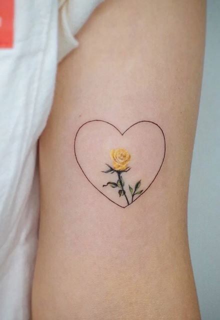 Yellow Heart Tattoo, Yellow Roses Tattoo, Ivy Tattoos, Yellow Rose Tattoo, Rose Heart Tattoo, Daisy Fairy, Tattoos Heart, Yellow Rose Tattoos, Rose Tattoo Meaning