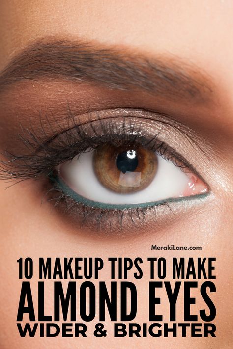 10 Almond Eye Makeup Hacks to Accentuate Your Look | When someone has almond eyes, it means the iris of their eyes touch both their top and bottom eyelids and you can only see the whites of their eyes on the sides. If this sounds like you, click for our best makeup application tips and hacks, step by step tutorials, plus our favorite eye products to accentuate the shape of your eyes. From smokey eye tips, to eyeliner application ideas, to drugstore mascaras you'll love, this post has it all! Almond Eye Shape Eyeliner, Almond Shape Eyes Makeup, Almond Downturned Eyes, Eyeshadow For Almond Shaped Eyes, Round Eyes Makeup Eyeliner, Eye Makeup For Almond Shaped Eyes, Roundish Almond Eyes Makeup, Eyeshadow For Almond Eyes, Makeup For Almond Shaped Eyes