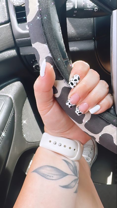 Fall Cow Print Nails, Cow Print French Tip Nails, Print French Tip Nails, Pink Cow Print Nails, Boho Western Nails, Lila Nails, Cowgirl Nails, Country Acrylic Nails, Rodeo Nails