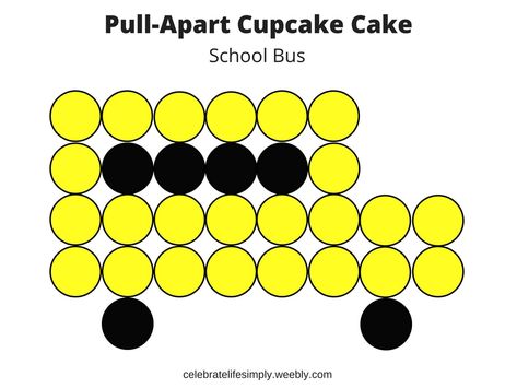 School Bus Pull-Apart Cupcake CakeTemplate Bus Cupcakes, School Bus Party Ideas, Bus Pull Apart Cupcake Cake, Bus Cupcake Cake, School Bus Pull Apart Cupcakes, Bus Birthday Party, School Bus Birthday Party Ideas, School Bus Cupcakes, Cupcake Pullapart Cakes Birthday