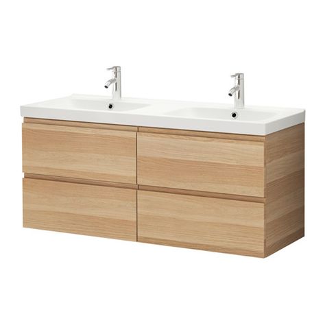 GODMORGON/ODENSVIK Sink cabinet with 4 drawers - white stained oak effect, 55 1/8x19 1/4x25 1/4 " - IKEA Oak Floating Vanity, Basement Master, Drømme Bad, Basic Bathroom, Ikea Godmorgon, Bathroom Vanity Countertops, Ikea Inspiration, Bathroom Sink Cabinets, Ikea Bathroom