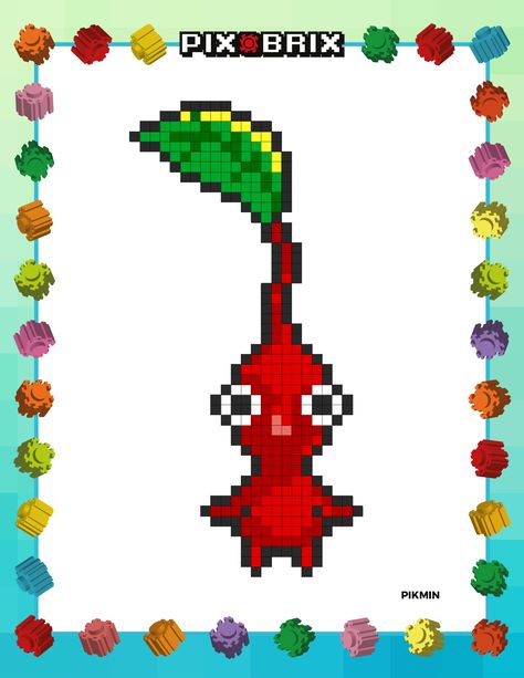 Pikmin PIX BRIX Pixel Art Template Pikmin Cross Stitch, 8bit Art Pixel, Pikmin Pixel Art, Pikmin Crochet, Pokemon Sprites Pixel Art, Pokemon Cross Stitch Patterns, Perler Pattern, Pokemon Cross Stitch, 3d Pixel