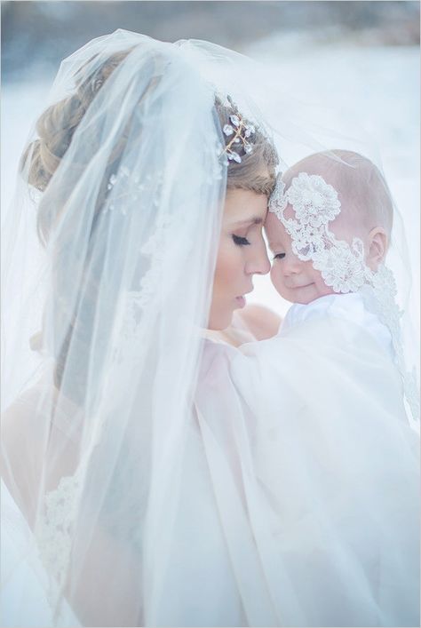 Beautiful mother and baby shoot. Captured By: Shalynne Imaging Photography ---> http://www.weddingchicks.com/2014/05/09/magical-winter-wedding-ideas/ Winter Wedding Photos, Dressed In White, Bridal Shoot, Baby Wedding, The Veil, Family Wedding, Wedding Shots, Wedding Pics, Wedding Poses