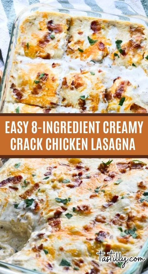 White Crack Chicken Lasagna is made with a creamy sauce of cream cheese, ranch dressing, and bacon, which gives a unique twist to the classic recipe! Apartment Meals, White Chicken Lasagna, Great Chicken Recipes, Weeknight Recipes, Chicken Lasagna, Weekday Meals, Fast Dinners, Chicken Dishes Recipes, Chicken Bacon