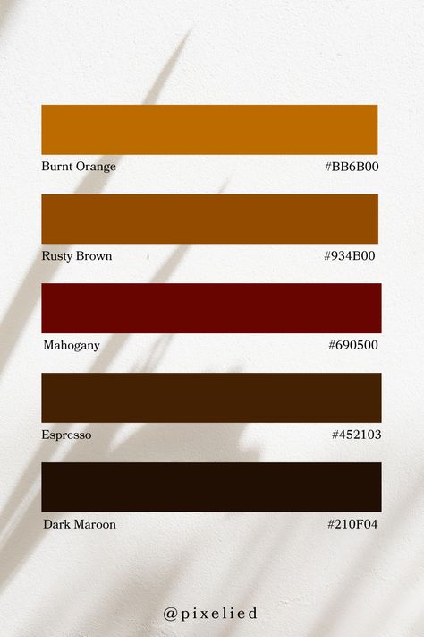 From the fiery hues of Burnt Orange to the deep richness of Espresso, this palette captures the essence of cozy evenings by the fireplace, offering warmth and comfort in every shade. Colour Palette Burnt Orange, Burnt Orange Color Scheme, Rust Color Schemes, Brown Branding, Color Scheme Generator, Earth Colour Palette, Tone Color Palette, Earth Tone Color Palette, Color Generator