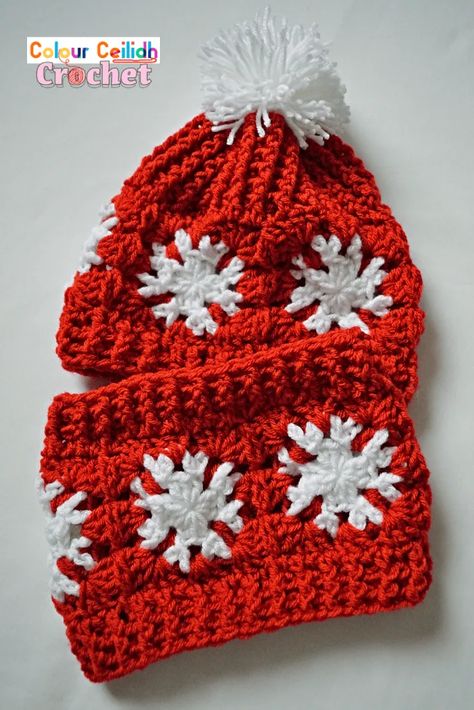 Crochet Snowflake Hat & Cowl Pattern » Colour Ceilidh Crochet Free Crochet Snowflake Patterns, Crochet Baby Cap, Crochet Hat Tutorial, Crochet Mens Hat, Crochet Christmas Hats, Crochet Snowflake, Crochet Cape, Crochet Snowflake Pattern, Simple Snowflake