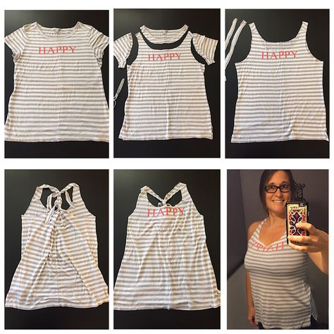 Just did a quick and fun no-sew DIY project! From tee to tank in a jiff!! I'm not a big fan of wearing t-shirts, but I looooove tank tops...so I turned the super soft tee that I never wear into a tank I will love to wear! #diytanktop #nosewfun #teetotank Tshirt Sleeves Ideas Diy Shirt, Cut Tshirt Diy, Cut Shirt Designs, Diy Cut Shirts, Cut Tee Shirts, Diy Clothes Refashion, Diy Clothes Videos, Upcycle Shirt, Tshirt Refashion