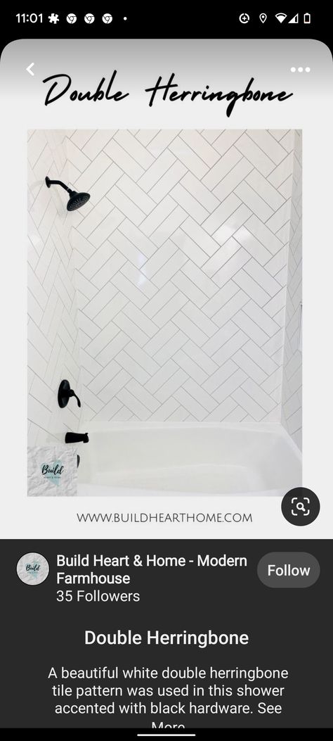 Double Herringbone Shower Tile, Double Herringbone Tile Bathroom, Subway Tile Patterns Bathroom, Double Herringbone Tile, Herringbone Shower Wall, Vibes Bathroom, Subway Tile Herringbone, Herringbone Tile Bathroom, Vibe Bathroom