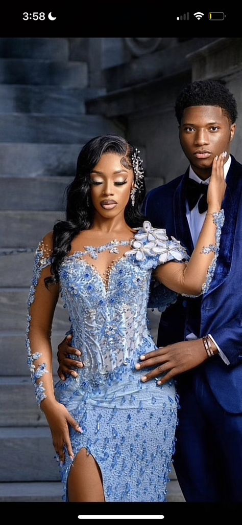 Luxury Blue Dresses For Prom Season, Blue Gem Prom Dress, Custom Blue Prom Dress, Diamond Blue Prom Dress, Light Blue Prom Dresses Black Women, Prom Couple Ideas, Quinceanera Themes Dresses, Prom Photoshoot, Royal Blue Prom Dresses