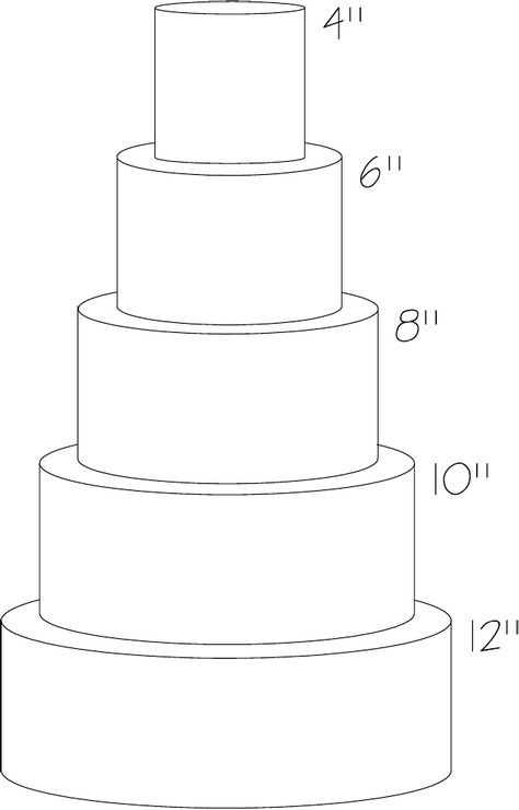 Round Cake Template you can use all the sizes and have 3 dummies 6, 8 10, and 12 can be your big cake you cut at the bottom and share with family its a lot of cake! its 4" or 3" high each layer. top 4" is yours or you can do a 4 layers and the 6" will be yours. Round Drawing, Round Cake Sizes, Cake Serving Chart, Cake Chart, Cake Sketch, Dummy Cake, Big Cake, Holiday Cake, Cake Drawing