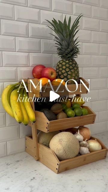 Jen Adams on Instagram: "Tap link in bio or comment “LOVE” to shop! Amazon kitchen produce organizer perfect for organizing your fruits and veggies!🍍🍎 Follow me @interiordesignerella for links as Meta is rolling out a new feature where we will all only get DMs from those we follow❤️ So for those who follow & comment “LOVE” check your DM as you will automatically get links sent to you! But no pressure to follow!🤗❤️ If you prefer not to follow or if they don’t send (IG can have a lot of glitches!🙈) you can always tap the link in my bio to shop!🥰 Keep fruits and veggies organized, fresh and easily accessible with this bamboo holder!! 🍊🥝🍌🍎 It has 2 hooks for hanging bananas and since it has 3 tiers, it doesn’t take up unnecessary counter space!! I think it’s designed so well!! 🤩 Hope Amazon Kitchen Must Haves, Small Apartment Interior, Kitchen Must Haves, Florida House, Stone Cottage, Amazon Kitchen, Counter Space, Hanging Hooks, Love To Shop