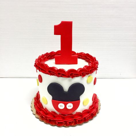 Mickey Mouse 1 Tier Cake, Mickey Mouse Mini Cake, First Birthday Mickey Mouse Cake, Mickey And Minnie Smash Cakes, Mini Mickey Mouse Cake, Mickey Mouse Smash Cake Ideas, Small Mickey Mouse Cake, Mickey First Birthday Cake, Mickey Mouse Clubhouse Smash Cake