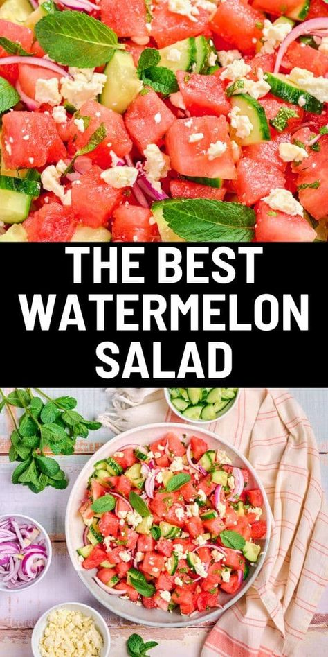 Watermelon Salad Best Watermelon Salad, Watermelon Goat Cheese Salad, Watermelon Basil Salad, Watermelon Feta Salad Recipes, Watermelon Basil, Best Watermelon, Watermelon Salad Recipes, Best Summer Salads, Basil Salad