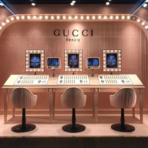 GUCCI BEAUTY, Canton Road, Harbour City, Tsimshatsui Kowloon, Hong Kong, China, "Gucci Beauty returns with new global makeup artist Thomas de Kluyver", photo by Erin,  pinned by Ton van der Veer Makeup Activation, Kowloon Hong Kong, Gucci Beauty, Gucci Store, Experiential Marketing, Cosmetic Display, Exhibition Stand Design, Interior Display, Cosmetic Shop