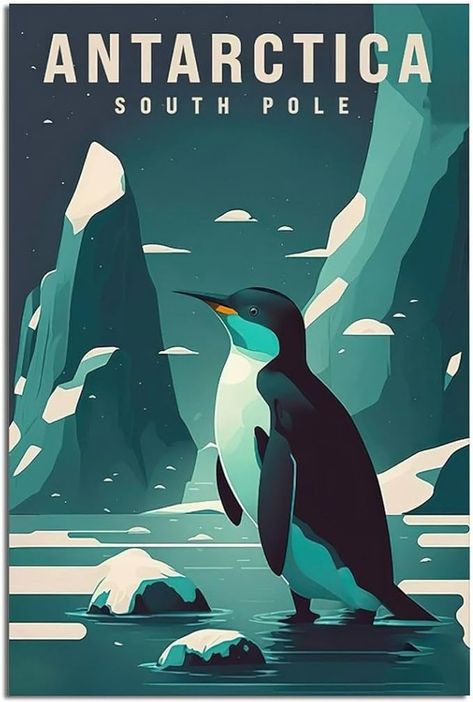 Amazon.com: Antarctica South Pole Vintage Travel Posters Penguin 12x18inch(30x45cm) Canvas Painting Poster And Print Wall Art Picture for Living Room: Posters & Prints Contemporary Poster Design, Antarctica Vintage, Antarctica Illustration, Penguins Painting, Penguin Poster, Drama Journal, Arctic Art, Antarctic Animals, Living Room Posters