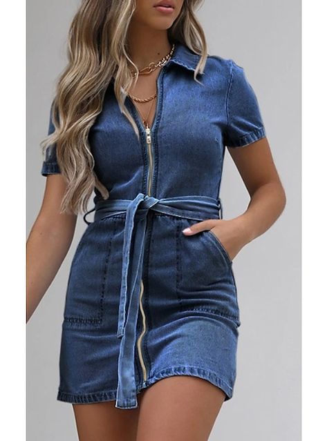 Fitted Denim Dress, Short Sleeve Denim, Trending Topic, Womens Denim Dress, Denim Short Dresses, Summer Lace, Denim Maxi, Slim Denim, Denim Mini Dress