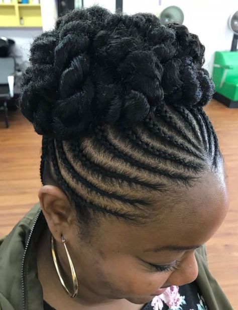 Tiny Cornrows with Lush Twisted Bun Twisted Bun, Cabello Afro Natural, Hair Colorful, Flat Twist Updo, Twisted Hair, Protective Hairstyles For Natural Hair, African Hair Braiding Styles, Natural Hair Twists, Women's Hairstyles