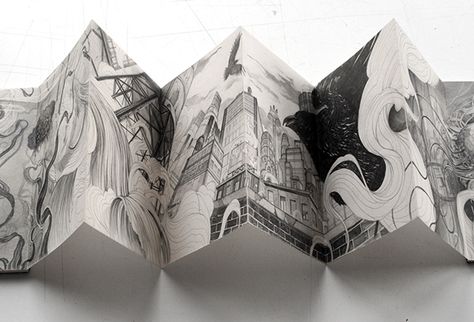 Thomas Cian The Journey - Accordion book on Behance Thomas Cian, Accordian Book, Single Drawing, Concertina Book, Art Zine, Accordion Book, Zine Design, Creative Books, Up Book